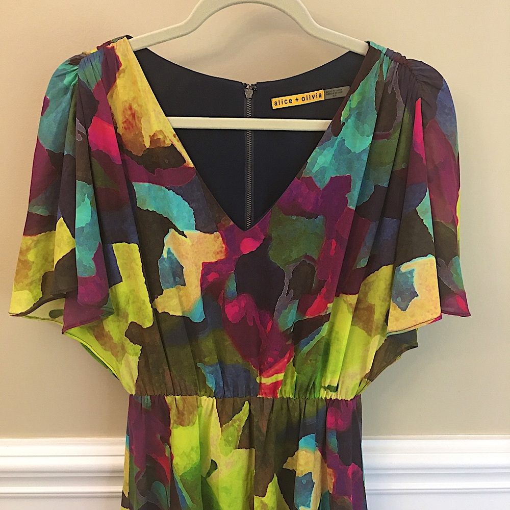NWOT Alice + Olivia Watercolor Silk Dress Size Sm